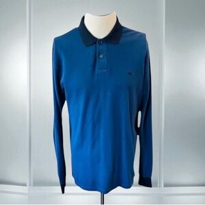 ETRO Blue Cotton Long Sleeve Polo Size Large